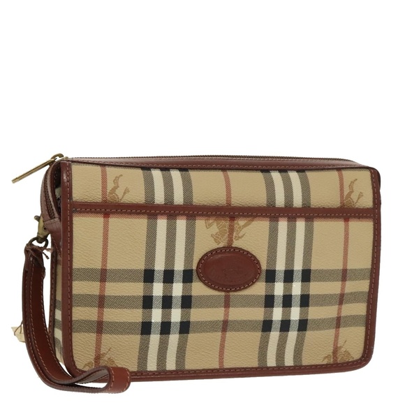 Burberrys Nova Check Clutch Bag PVC Leather Beige Auth 102458 - Picture 1 of 16